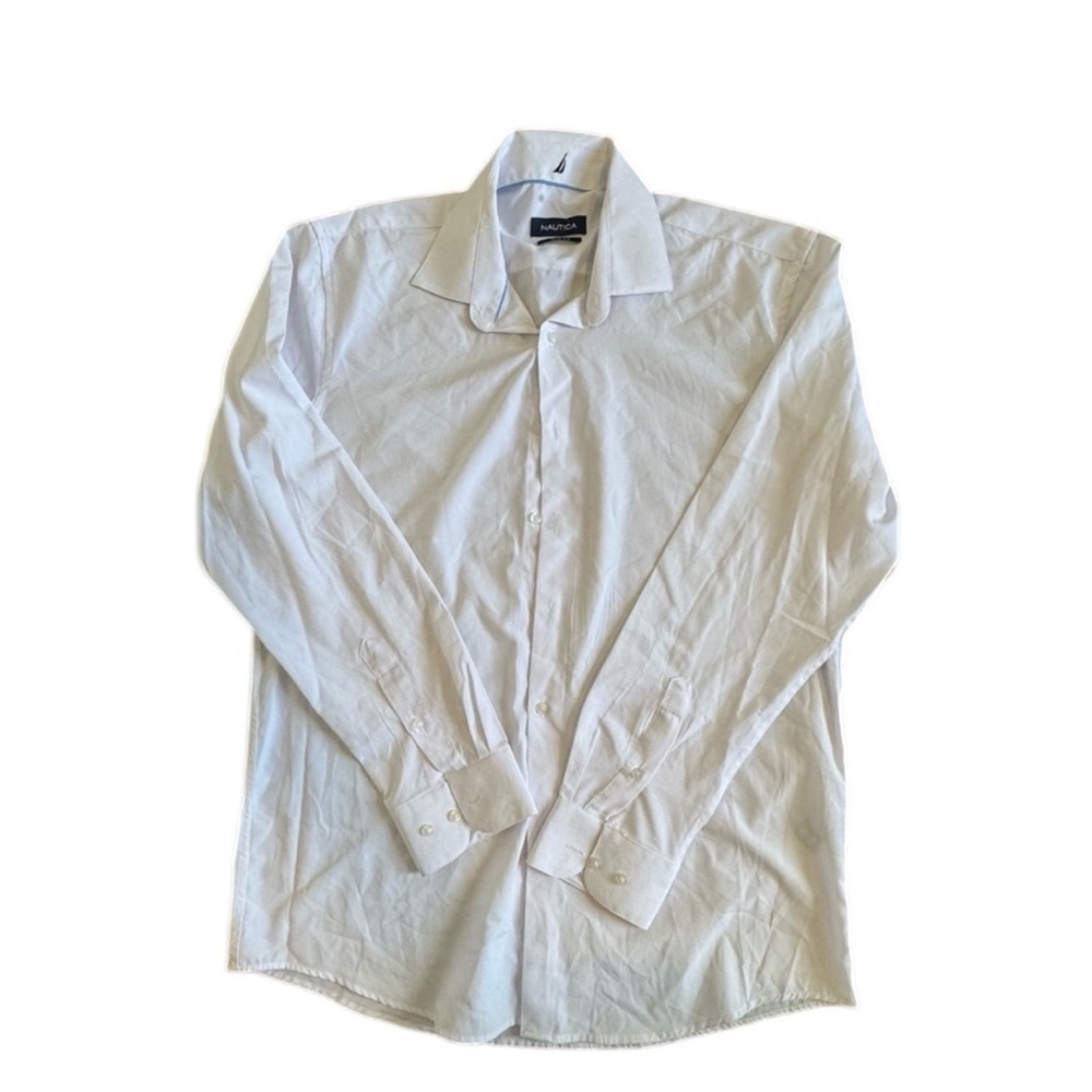 Nautica Mens White Dress Shirt Long Sleeve Slim Fit Stretch Size 16-16.5 34/35 L